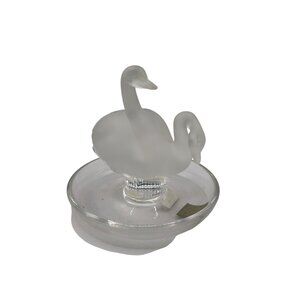 Lalique France Frosted Glass Swan Figurine On Clear Glass Base